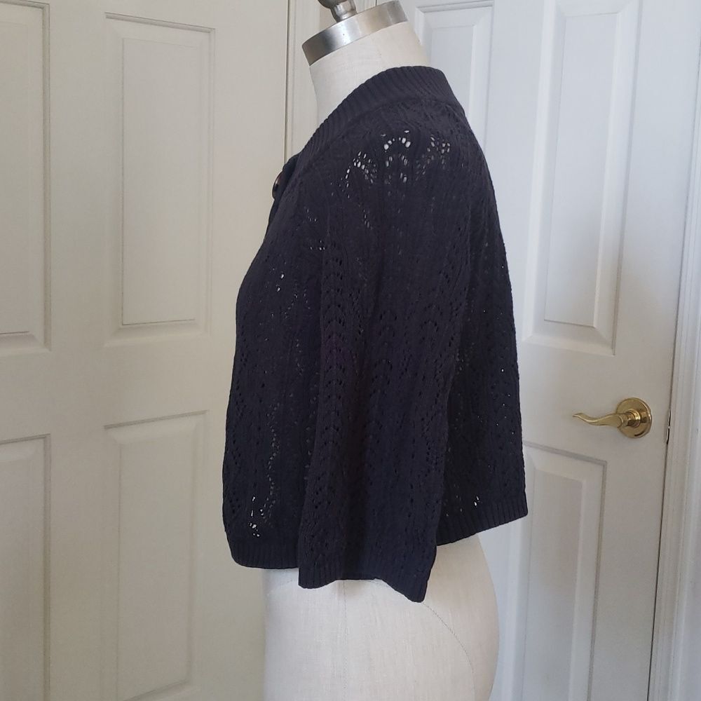 Vintage Gray Crochet Swing Cardigan Cropped Bell Quarter Sleeve Sweater • Small - Picture 3 of 16